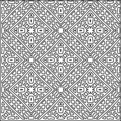 
Stylish texture with figures from lines.
Abstract geometric black and white pattern for web page, textures, card, poster, fabric, textile. Monochrome graphic repeating design. 