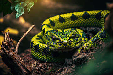 Fototapeta premium Illustration of a Wagler's Pit Viper