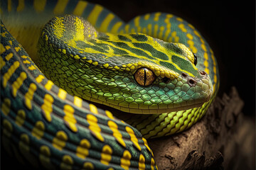 Fototapeta premium Illustration of a Wagler's Pit Viper