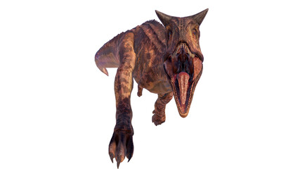 Carnotaurus dinosaur roaring on a blank background PNG ultra high resolution