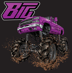 Mega Truck racing splash isolated on black background, for graphic design, screen print, DTG, DTF, poster and business elements. © wendy