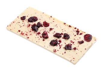 Chocolate bar with freeze dried cherries isolated on white