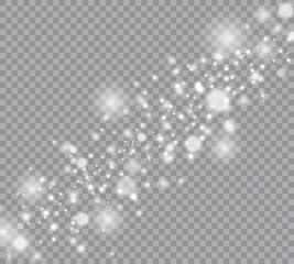 White sparks and stars glitter special light effect. Christmas abstract pattern. Sparkling magic dust particles.