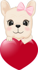 French Bulldog and Heart Valentine's day