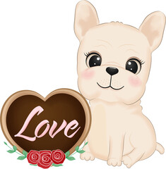 French Bulldog and Heart Valentine's day
