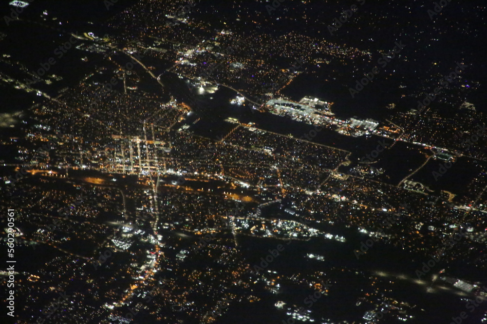 Poster View of the city from the sky at night