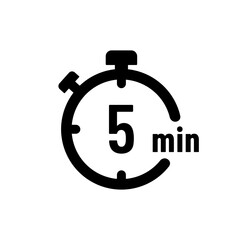 5 minutes timer or 5 minutes stopwatch icon vector on white background. 5 minutes timer, stopwatch or countdown icon. Time measure. Chronometr icon. Best 5 minutes icon vector.