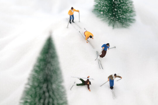 Miniature photography winter skiing outdoors