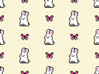 Rabbit cartoon character seamless pattern on yellow background