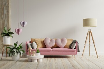 Naklejka premium Valentine interior room have pink sofa and home decor for valentine's day.