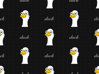 Duck cartoon character seamless pattern on black background