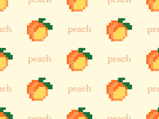Peach cartoon character seamless pattern on orange background