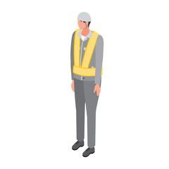 アイソメトリック_安全反射ベストをつけている作業服の男性