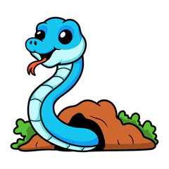 Cute blue snake viper cartoon out from hole