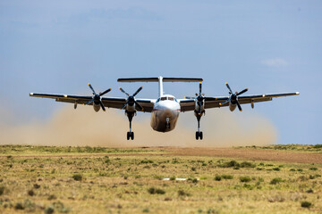 Airplane landing at a Kenyan airstrip