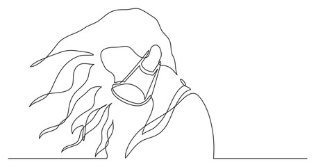 continuous line drawing girl in the wind wearing face mask - PNG image with transparent background