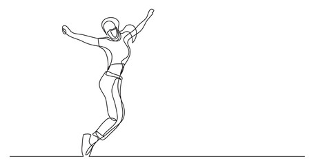 continuous line drawing happy dancing woman 2 wearing face mask - PNG image with transparent background