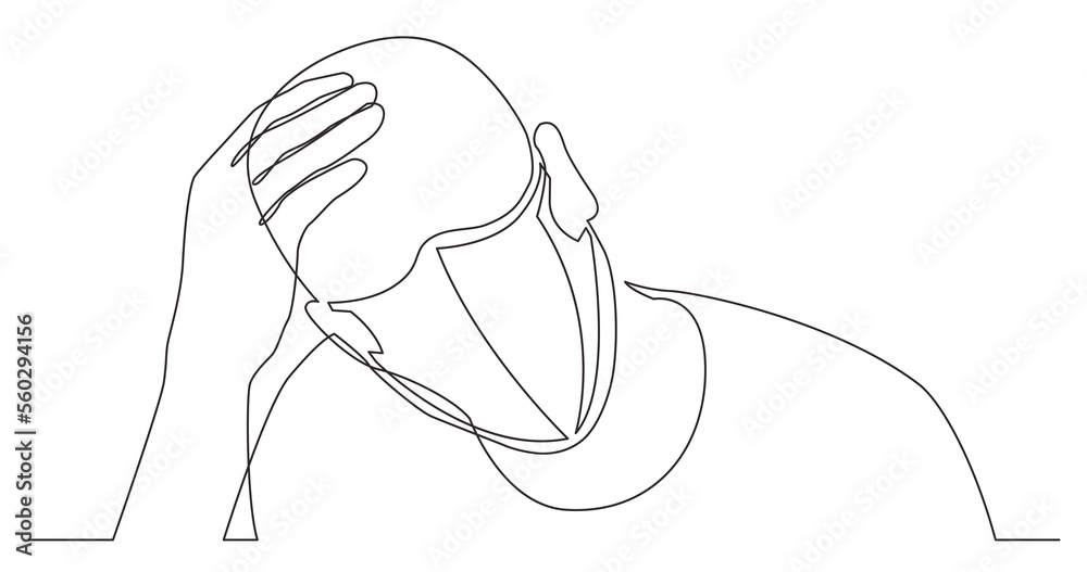 Wall mural continuous line drawing man in need wearing face mask - png image with transparent background