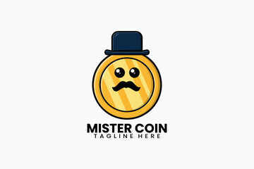 Flat modern template mister gold coin logo concept vector illustration