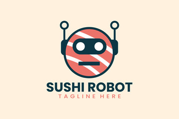 Flat modern template sushi robot logo concept vector illustration