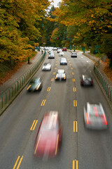 Rush Hour Traffic Motion Blur Vancouver. Rush hour traffic motion blur through the Stanley Park...