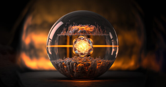 Nuclear fission inside a glass orb, Generative AI