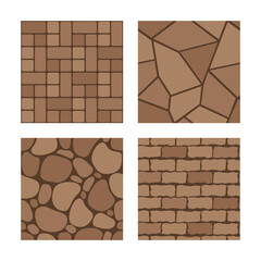 Pavement stones seamless pattern. Street cobblestone tile path, sidewalk and garden patio floor texture, outdoor concrete alley. Bricked and pebbled surface for wall or ground