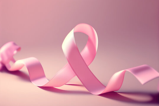 World cancer day. Healthcare and medicine concept, pink ribbon for breast cancer awareness, light pink background. Generative AI.