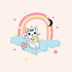 Obraz na płótnie Canvas Cute cat character with unicorn horn isolated.