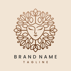 Circle ornament natural beauty woman face logo design