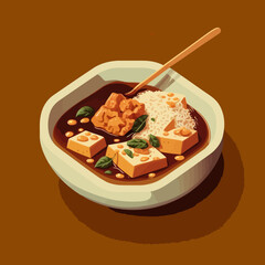 Chinese Food Mapo Tofu. delicious asian cuisine flat vector