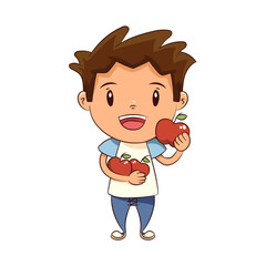 Child holding red apples cute kid vector illustration