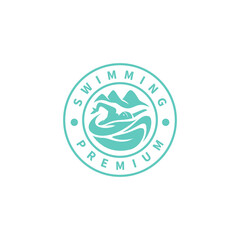 Obraz premium swimming sport stamp emblem badge logo design