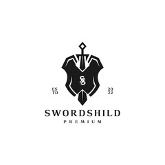 sword and shield armor logo design with initial ss in a shield