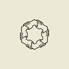 teamwork unity logo design with six hand concept vector illustration