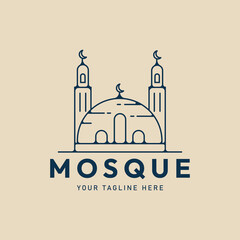 mosque islamic line art logo minimalist vector illustration design