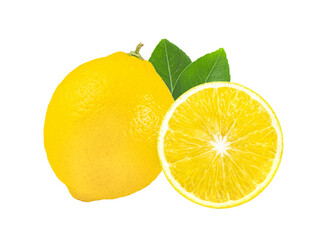 lemon with leaf  isolated on transparent png