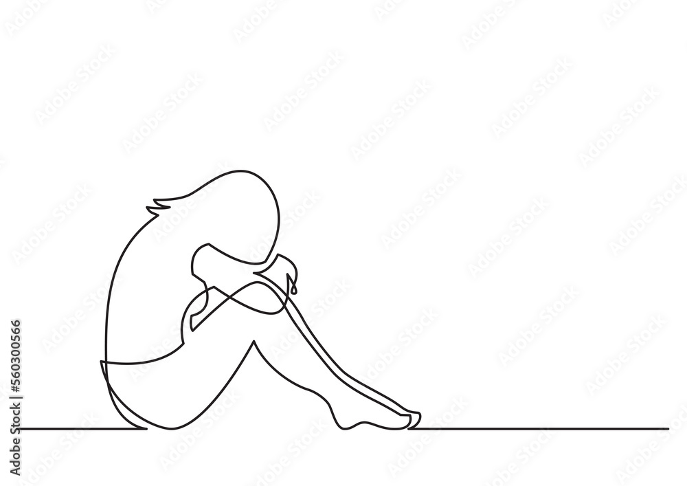 Canvas Prints continuous line drawing depressing woman sitting - png image with transparent background