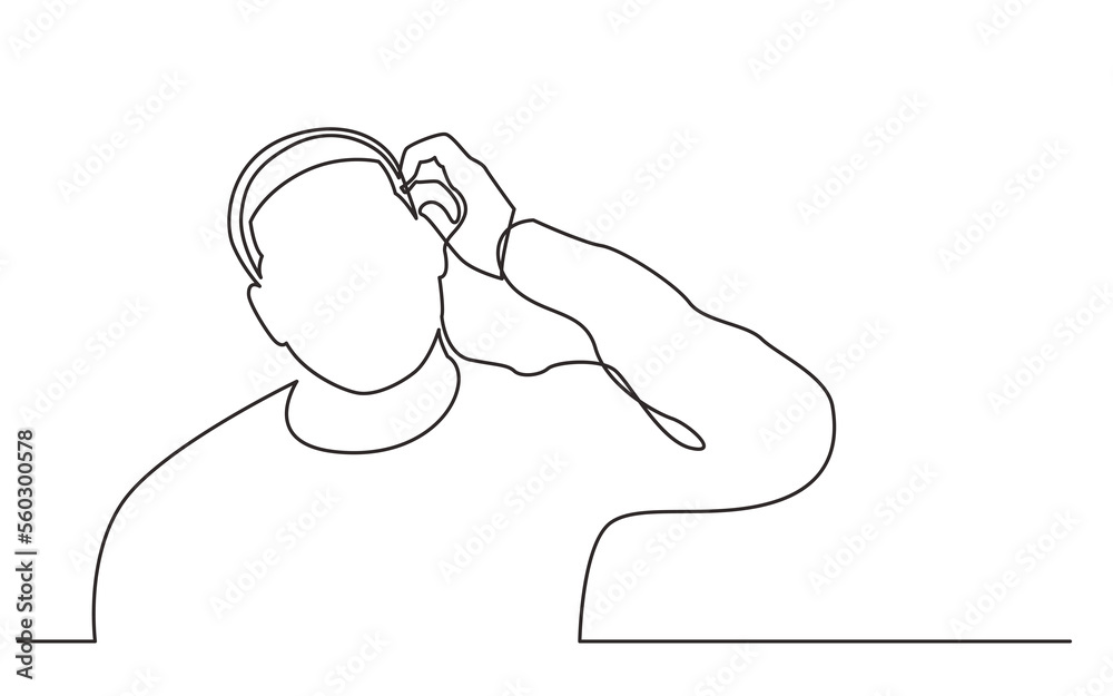 Wall mural continuous line drawing frustrated man - png image with transparent background