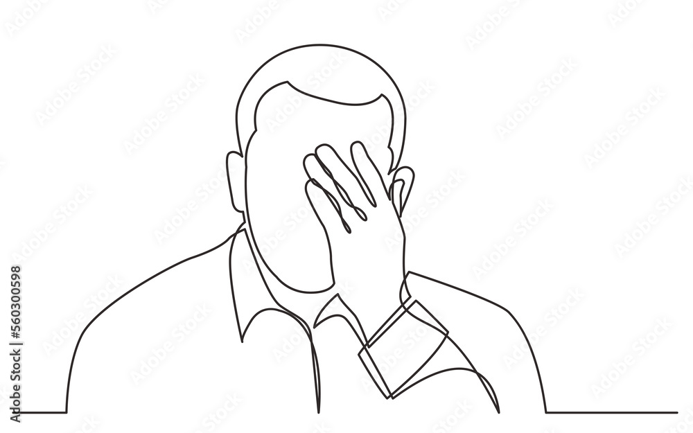 Wall mural continuous line drawing man in deep depression - png image with transparent background
