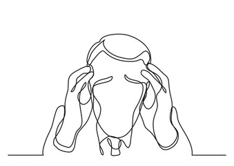 continuous line drawing depressed businessman - PNG image with transparent background