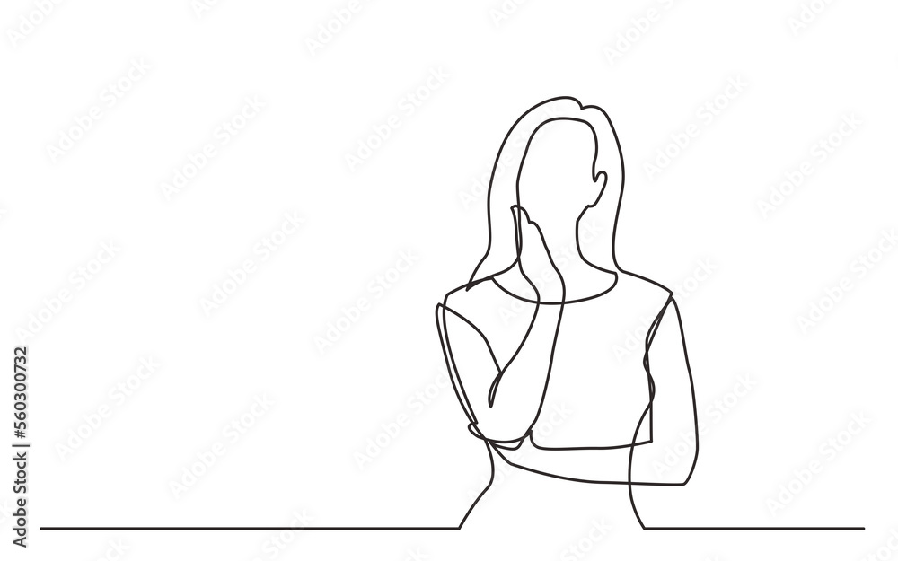 Canvas Prints continuous line drawing worried woman thinking - png image with transparent background
