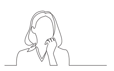 continuous line drawing woman thinking about problems - PNG image with transparent background