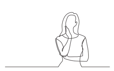 continuous line drawing worried woman thinking - PNG image with transparent background
