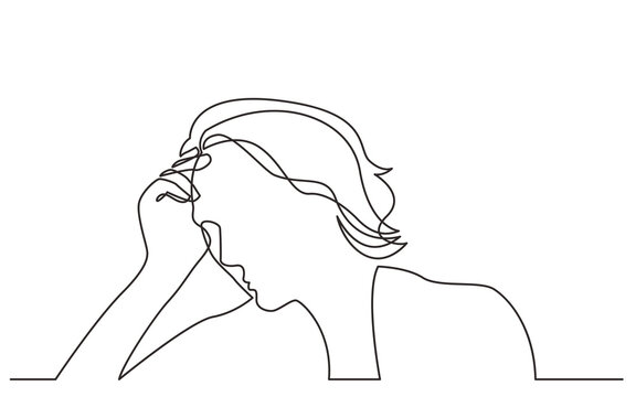 continuous line drawing woman in depression - PNG image with transparent background