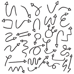 Set of Scribble arrow isolated on white background. black hand drawn arrows set icon.hand drawn arrow icon set. Doodle vector illustration.