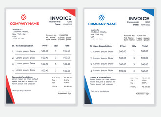 Business Minimal Corporate Invoice design template vector illustration bill form price . Creative template and stationery design payment agreement design template Cash Memo, Vector Quotation Design