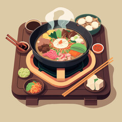 Japanese Food Sukiyaki hot soup. tasty authentic traditional asian dishes