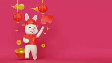 Chinese new year 2023 background with a rabbit giving red packets