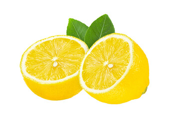 Fototapeta na wymiar lemon with leaf on transparent png